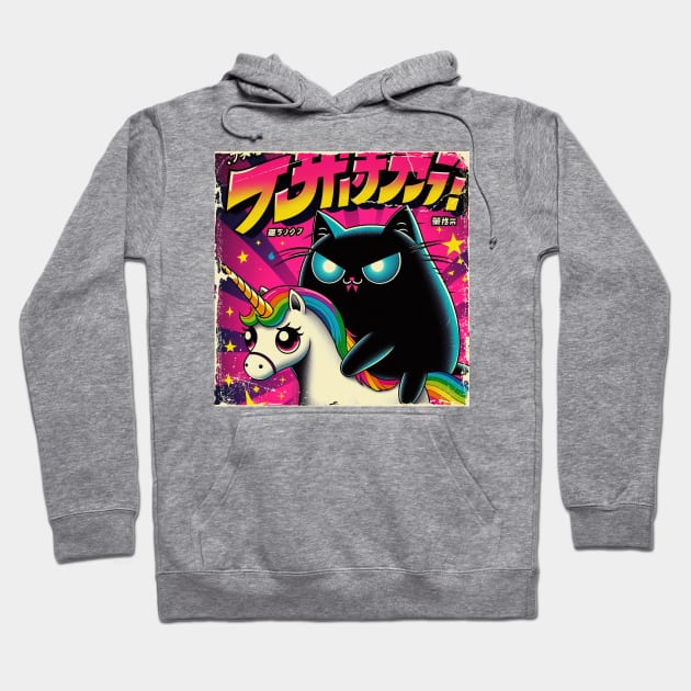 Mystical Black Cat Riding Colorful Unicorn Hoodie by IA.PICTURE